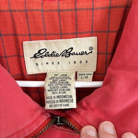 VTG Eddie Bauer Canvas Jacket Full Zip Button Up Red Collard - Womens Size Large - Picture 5 of 10